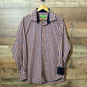 🌻 BRISTOL & BULL Men’s sz XL Plaid Button Down Navy/PinkPeach